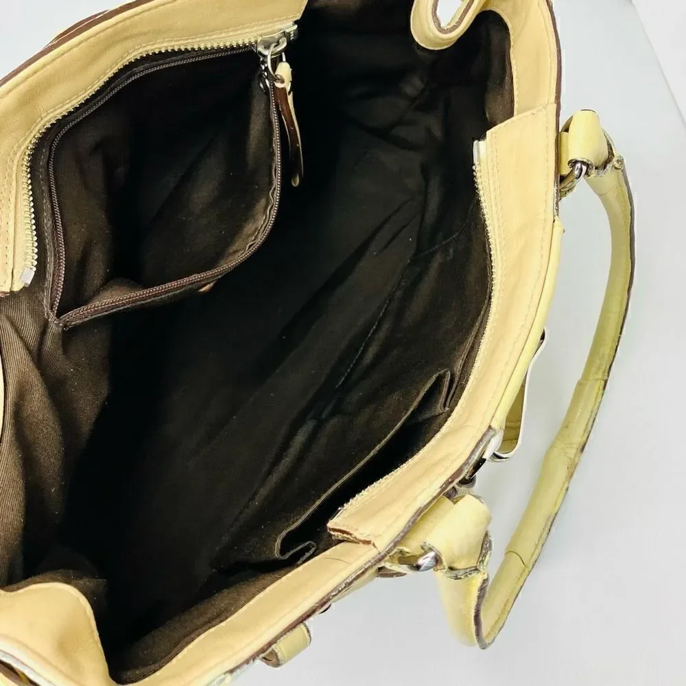 Coach F13084 Hampton Leather Braided Satchel Handbag Bag, Beige Cream